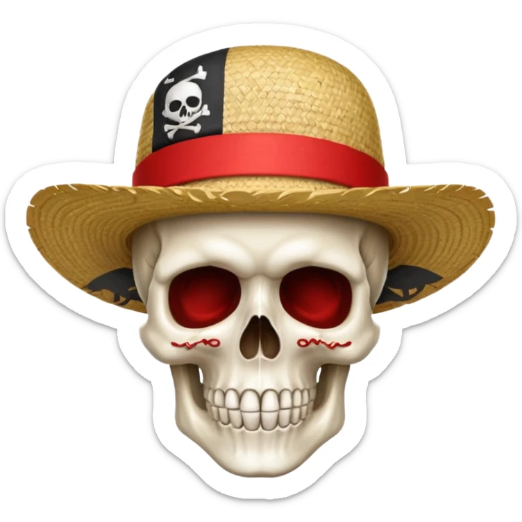 Fait moi un drapeau de tête de mort avec un fond noir et sur la tête met un chapeau de paille avec un fil rouge sticker