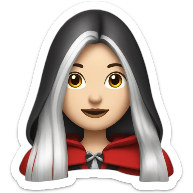 white-girl-long-straight-black-hair-with-white-streak-hair-and-red-ridding-hood sticker