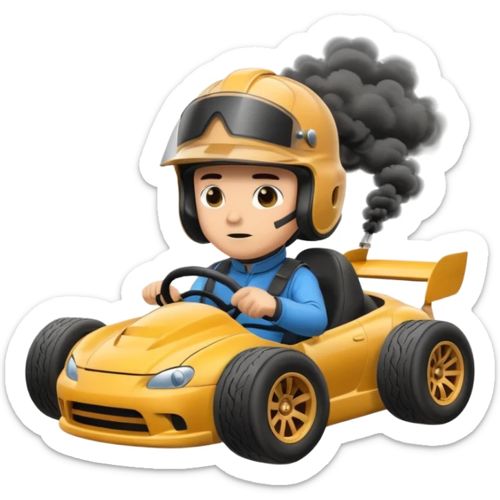 drifting car with tires smoke and a driver with a helmet in the car sticker