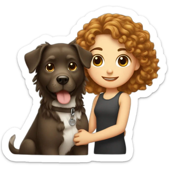 short hair boy with long hair girl with curly dog sticker
