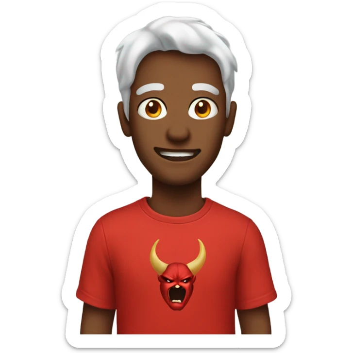 Red T shirt with a Picture of satan on it sticker