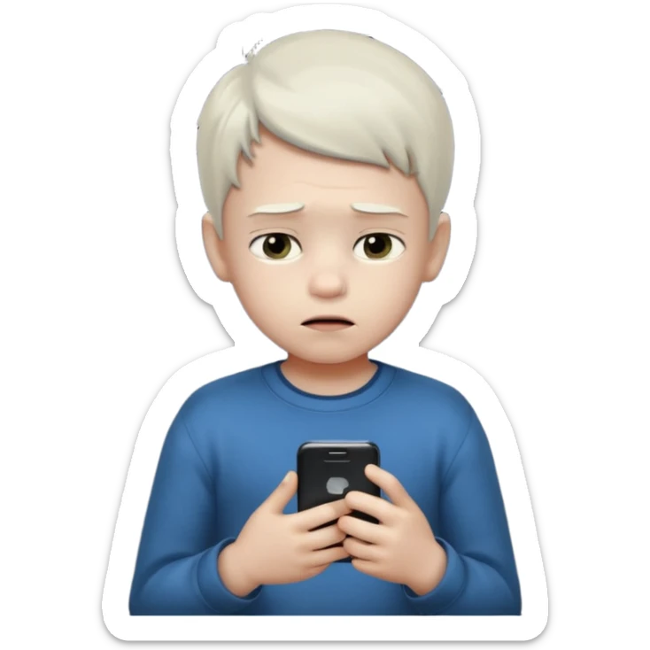un niño de entre 3 - 10 años jugando con su celular, cansado en una habitacion apagada, el niño tiene piel blanca

 sticker