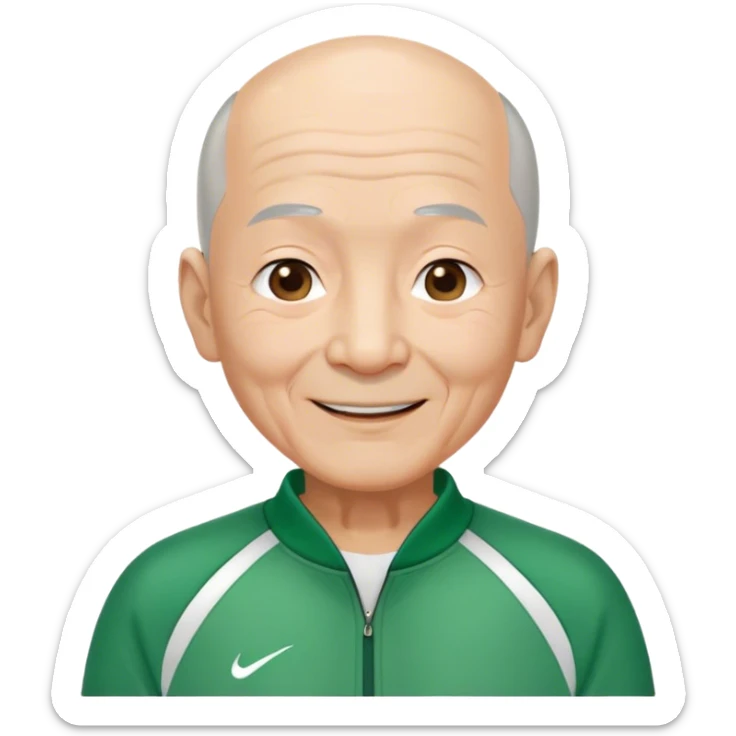Oh Il-nam:  Age: 70s
Appearance: A frail old man with short gray bald hair, deep wrinkles, and a kind-looking smile.
Outfit: Green player tracksuit  sticker