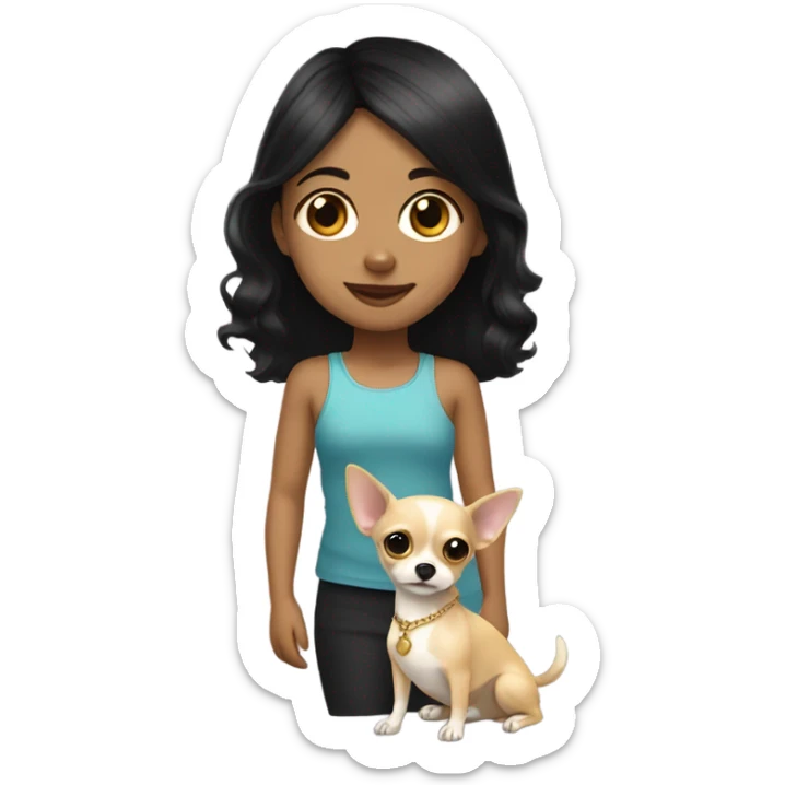 Black-hair little girl with gold chihuahua  sticker