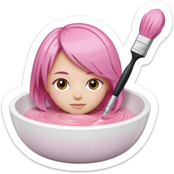 bowl of pastel pink hair dye with a brush beside it, iOS Apple emoji style sticker