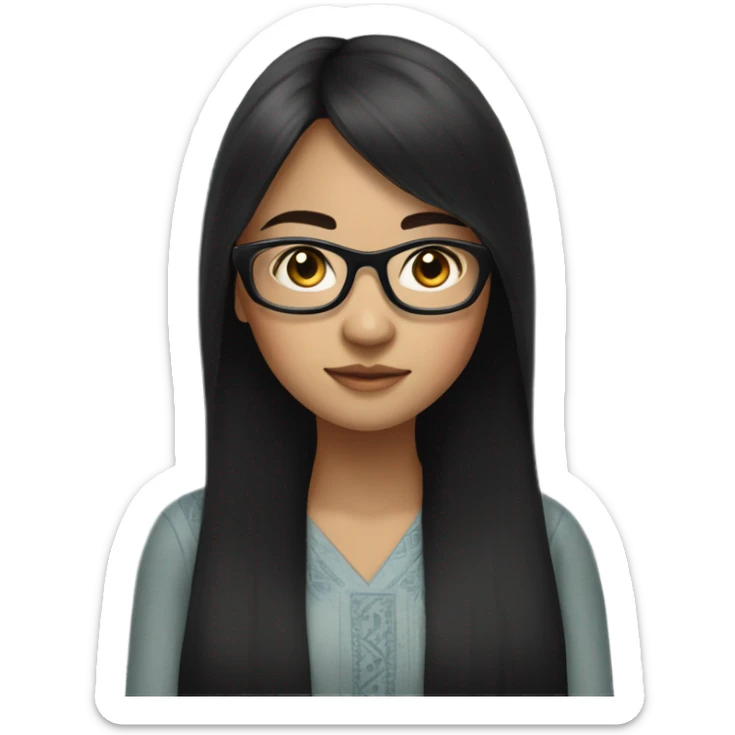 Buryat girl with straight, long black hair and round black glasses. sticker