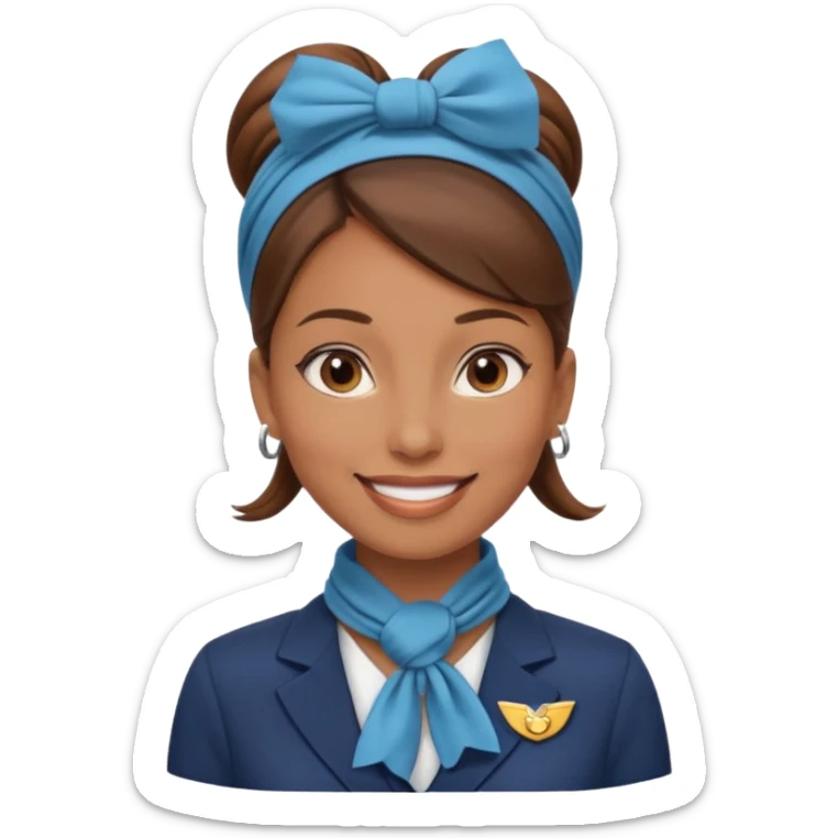  flight attendant, Light Brown skin, brown hair in one bun, neck scarf sticker