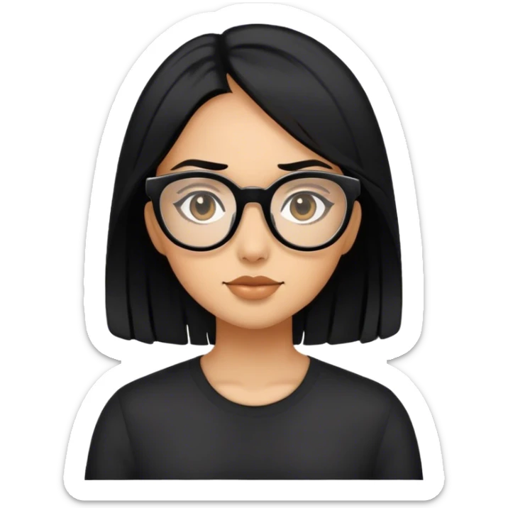 Black hair tan skin black glasses girl sticker