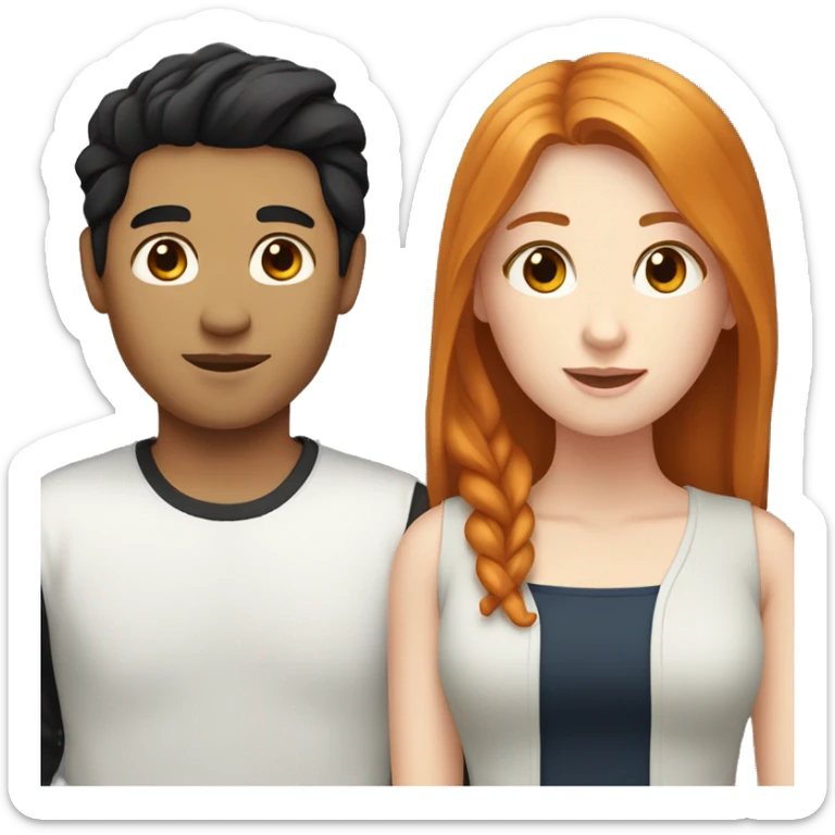 White female with ginger hair and korean male with black hair  sticker