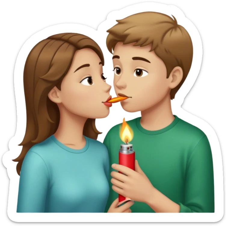 Tanner brown haired girl kissing lighter skin light brown hair boy  sticker