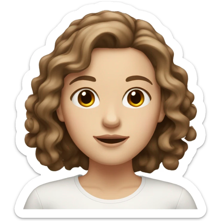 white girl with brown shoulder length wavy hair and brown eyes sticker