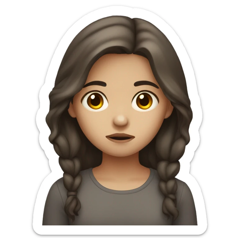 sad girl with dark brown eyes and brown hair sticker