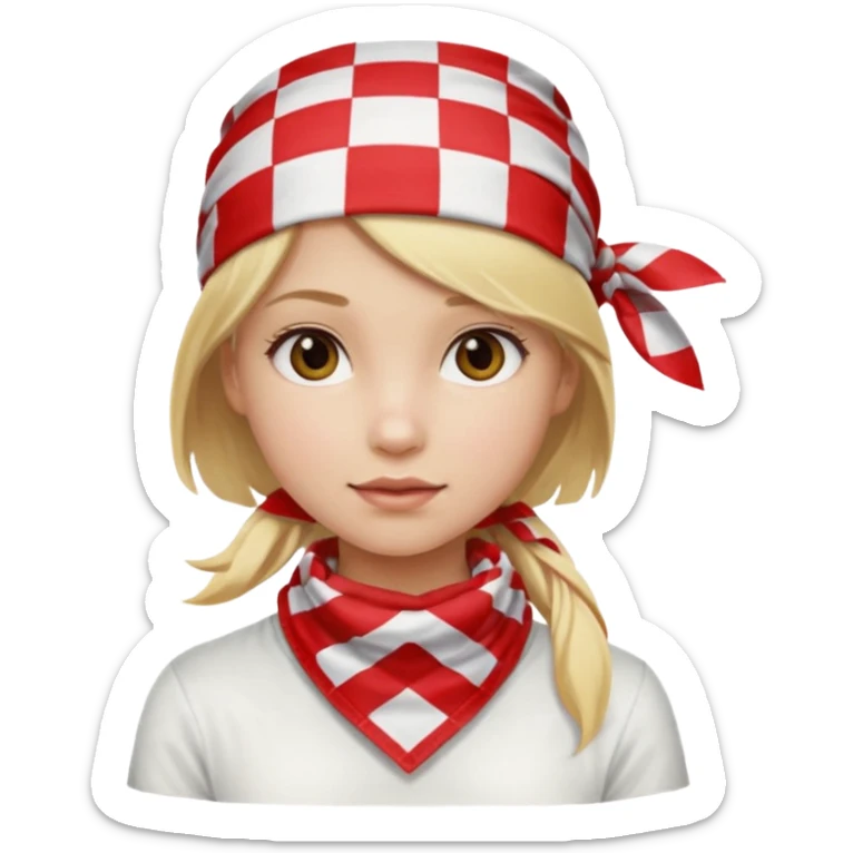 girl blonde hair, wear red and white checkered bandana sticker