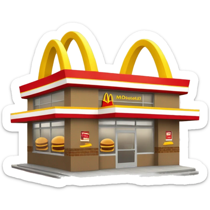 “McDonald’s store with the iconic golden arches, a red and yellow color scheme, and a simple, recognizable design that captures the essence of a fast food restaurant.” sticker