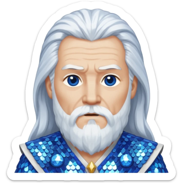 Odin, God of Wisdom from Gods and Goddesses with long white hair, blue and white sequin outfit sticker