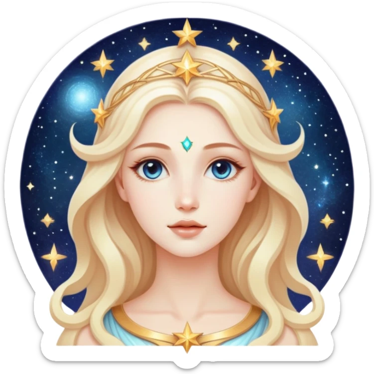 universe goddess Sophia with pretty perfect feminine attractive face, cosmic beauty with detailed delicate facial features, starry goddess with ethereal glow sticker