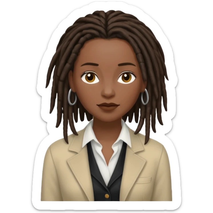 white woman brunette with short hair feminine clothes. And black woman with long dread locks with more masculine clothes sticker