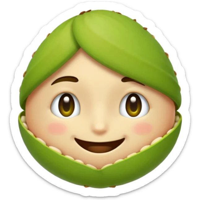 can you make a cuite pistachio emojii that is pixalited and wear th echaracter laught/ smile to the point where it closes it eyes  sticker