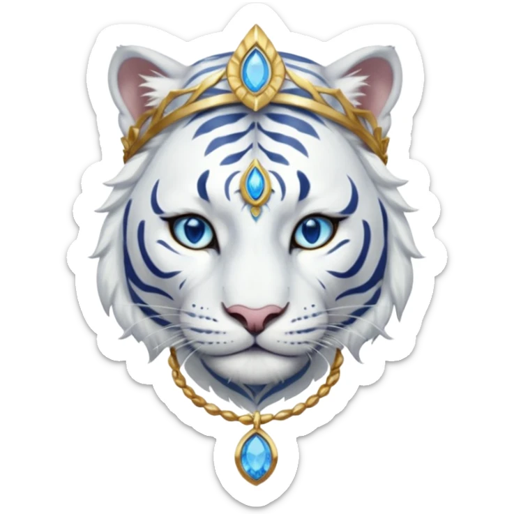 ESO Female white tiger khajiit leader of the umbral rose, blue eyes, blue 'third eye' gem, something symbolizing leadership ruling sticker