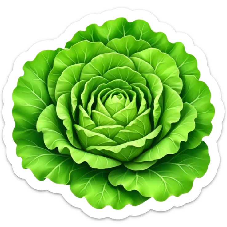 Cinematic crisp green lettuce, fresh and leafy, slightly curled edges, detailed textures, vibrant and refreshing, ultra-realistic and inviting. sticker