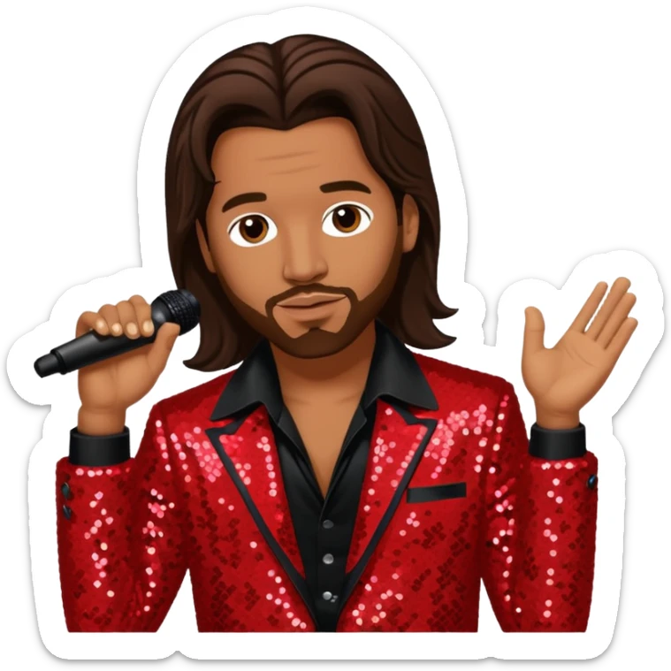 Kevin Thornton, R&B Singer (b. 1969) from Color Me Badd with long dark brown hair, red sequin outfit sticker