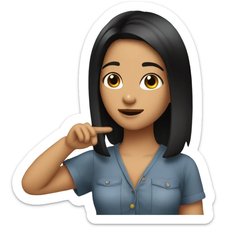 a girl listening an pointing to her ear black black hair with bob hairlstyle sticker