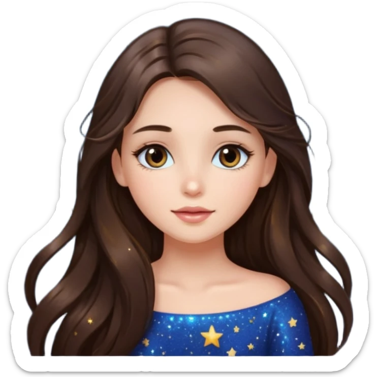 brunette long hair girl sparkling with love glitter and stars instead of eyes sticker