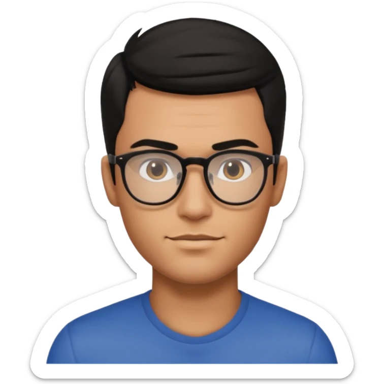 make a guy from portugal that has glasses and has a good jawline and a little masculine and black hair that spreads to the sides and make him gloss sticker