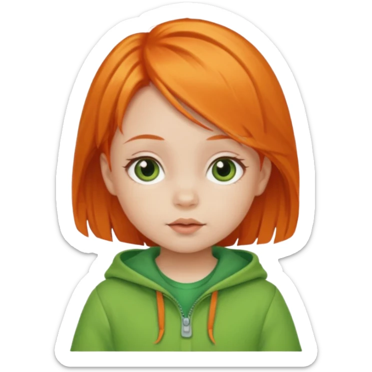 orange hair girl baby green outfit sticker