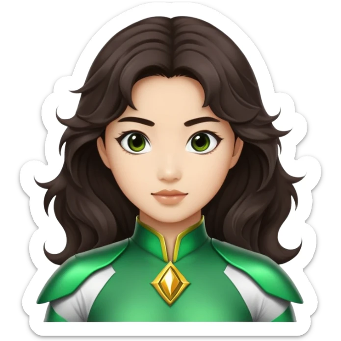 green Power Ranger Asian girl with dark brown wavy hair sticker