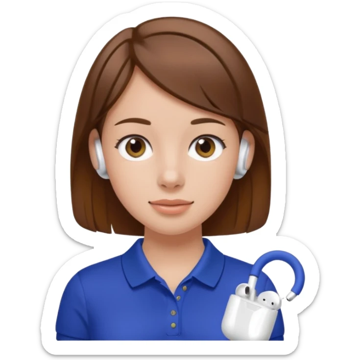 Girl with brown hair with airpods wearing a wegmans grocery store polo sticker