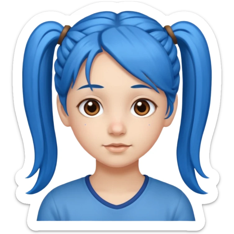 long blue hair girl in pig tails with brown eyes  sticker