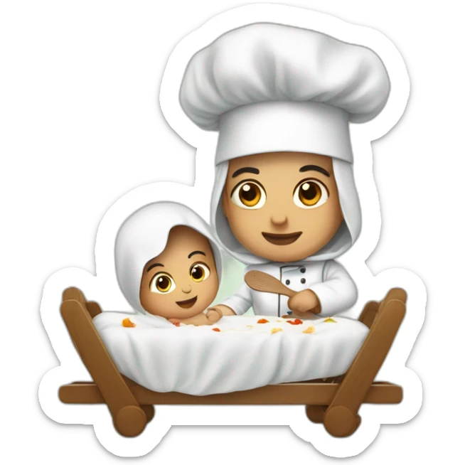 Arab slicing chef in traditional Palestinian outfit baby in crib sticker
