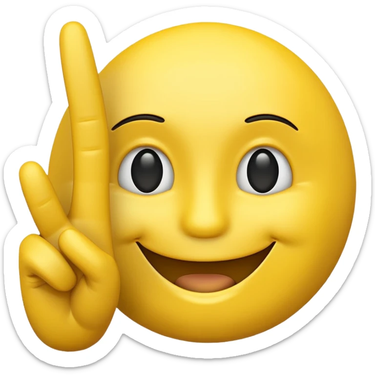 Create a 3d emoji of smiley with fingers showing peace sign. Background is white sticker