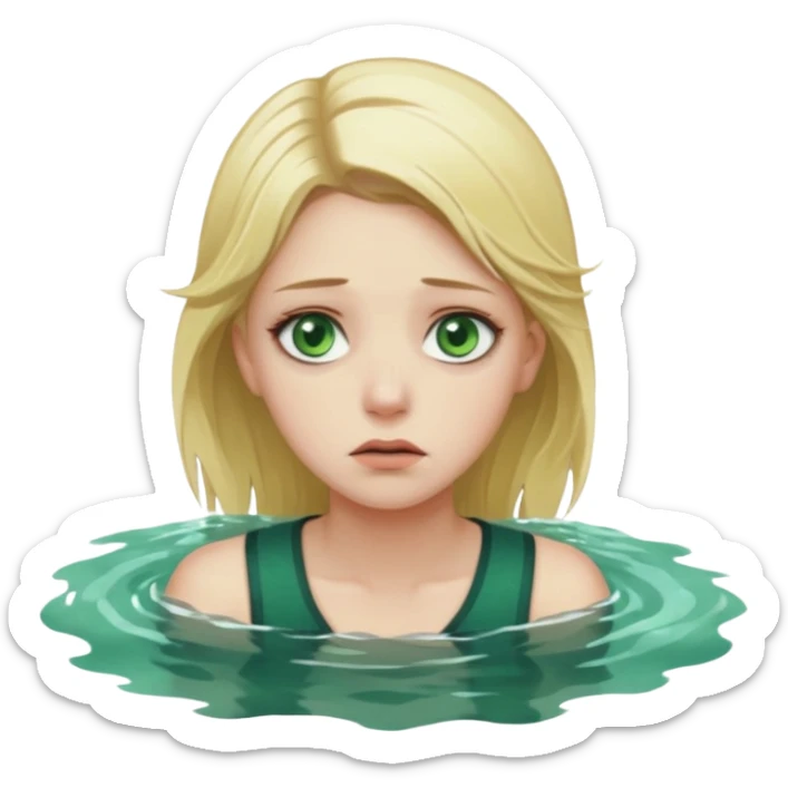 sad depressed weak cs major who is a pretty girl with blond hair and green eyes drowning on ship, very pretty very sad and weak. Near death almost dead drowning. But the pretty girl is like the whole ship and her face is on the helm. sticker