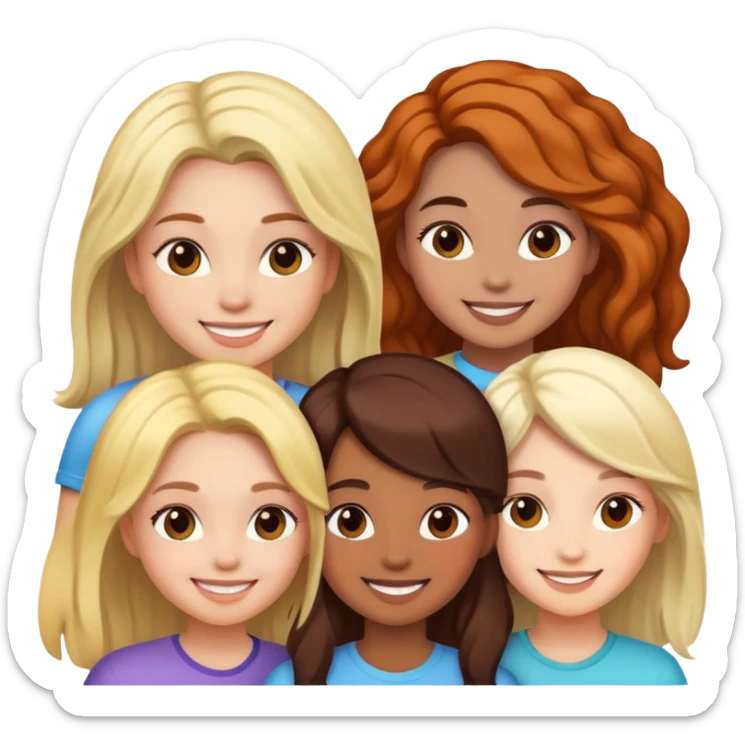 1 Black girl 2 brown girls 1 white girl with black hair sticker