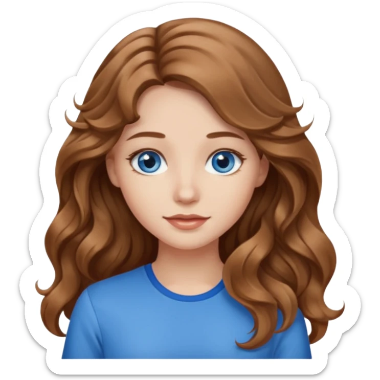 Please generate a portrait of a pretty girl with long, wavy, light brown hair. sticker