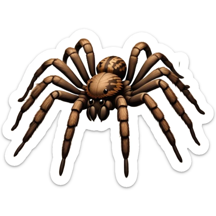Close-up of a giant hairy tarantula in its natural habitat, with intricate details of its legs, body, and webbing. The spider is positioned in a natural setting, emphasizing its size and texture. Soft lighting highlights its features. Transparent background. sticker