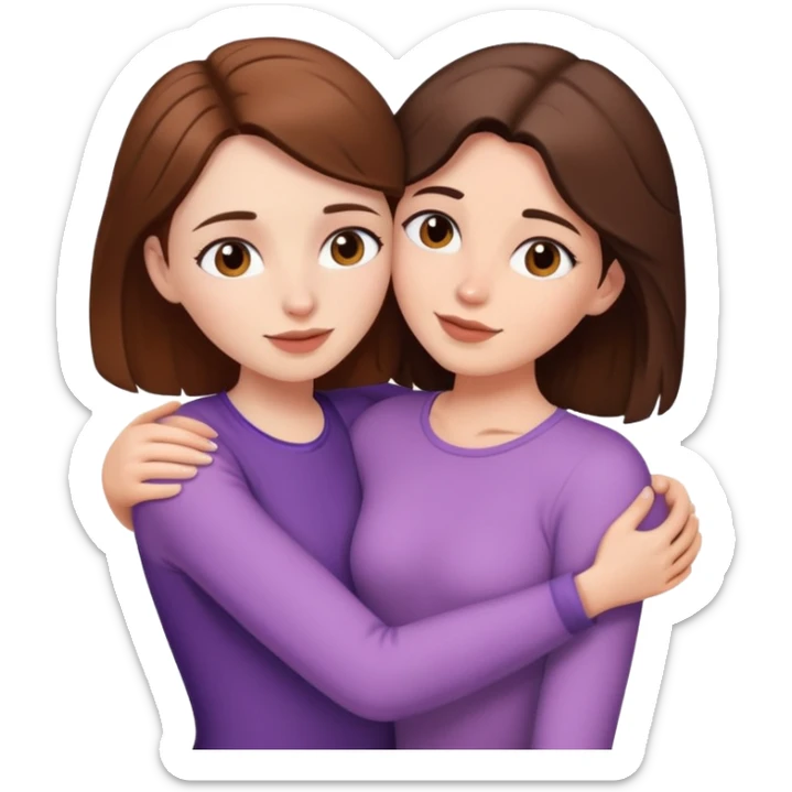 White skin short brown hair woman hugging long brown hair white skin woman  sticker