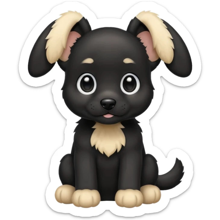 black puppy floppy ears with blonde tips at the end of ears and white paws sticker