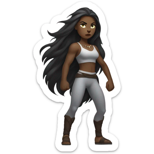 savage catwomen with long hair and white skin full body sticker