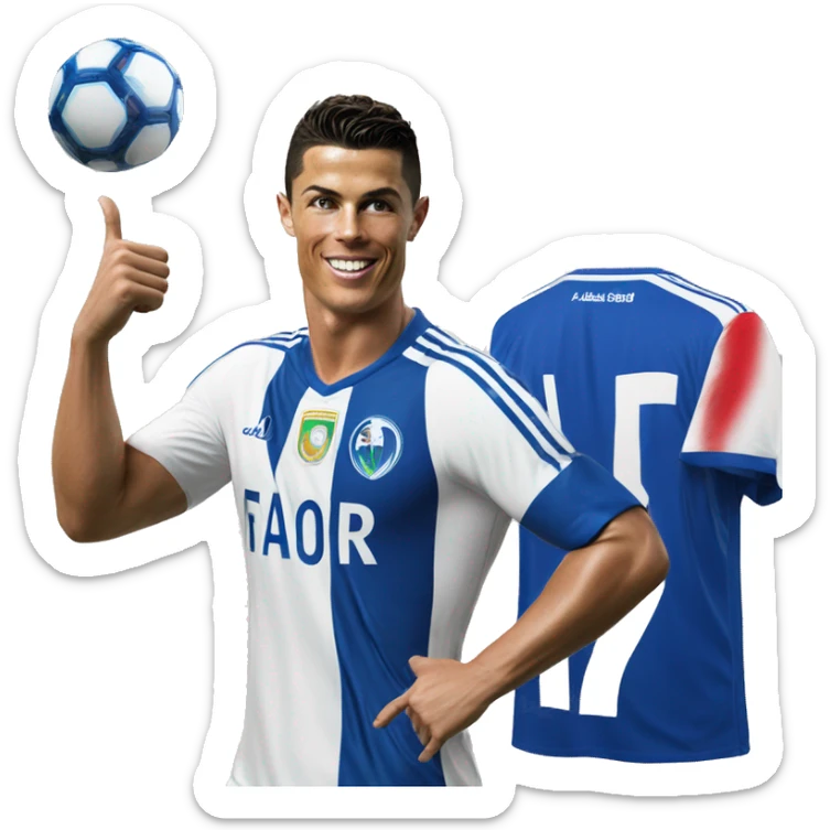 photorealistic Cristiano Ronaldo in Al Nasr jersey shows thumbs up sticker