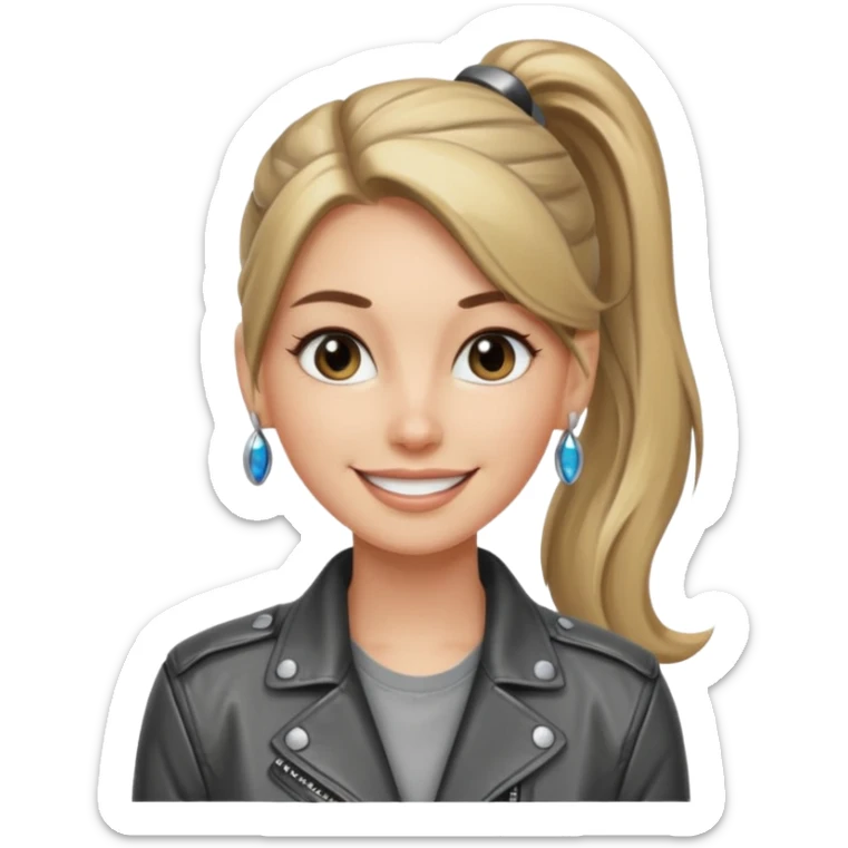 A cool woman with long hair tied in a ponytail, sparkling gray eyes, and smooth, fair skin; very beautiful. sticker