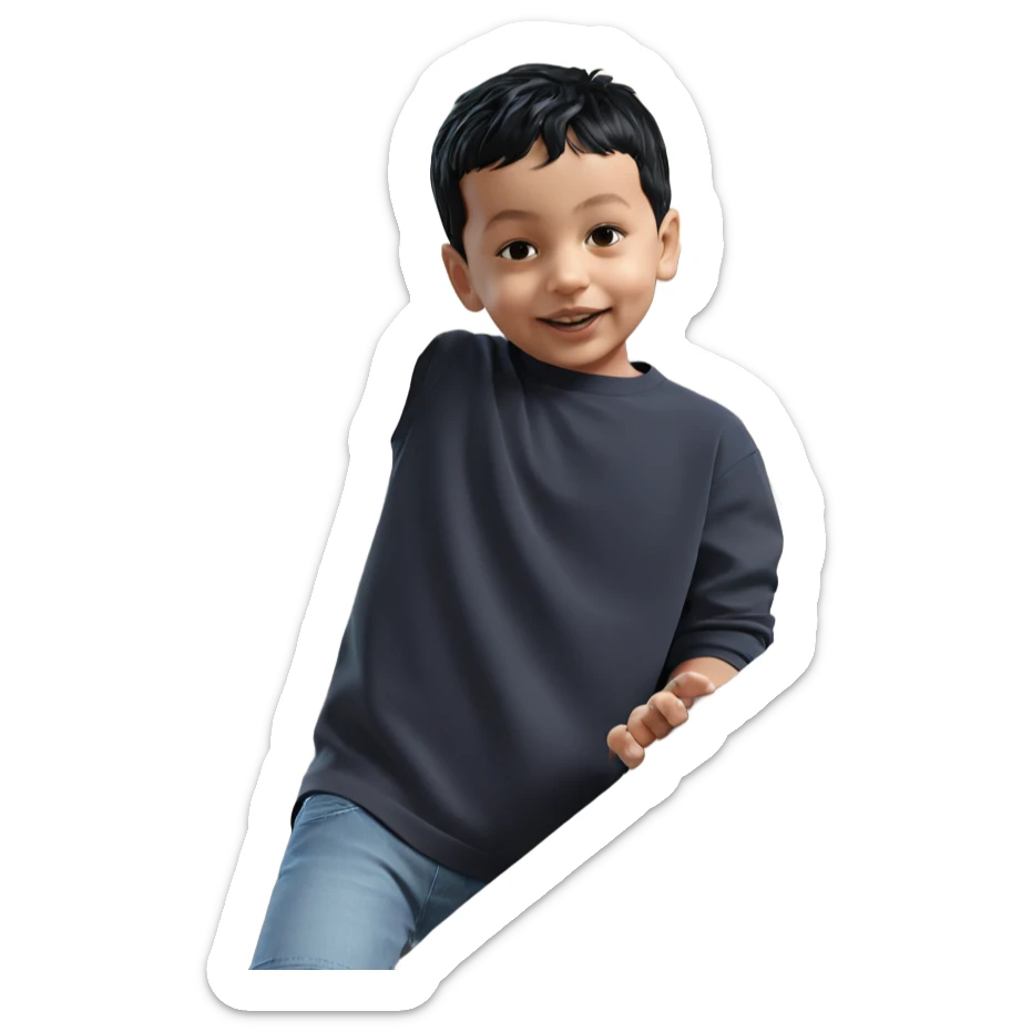 boy with black hair and plant sticker