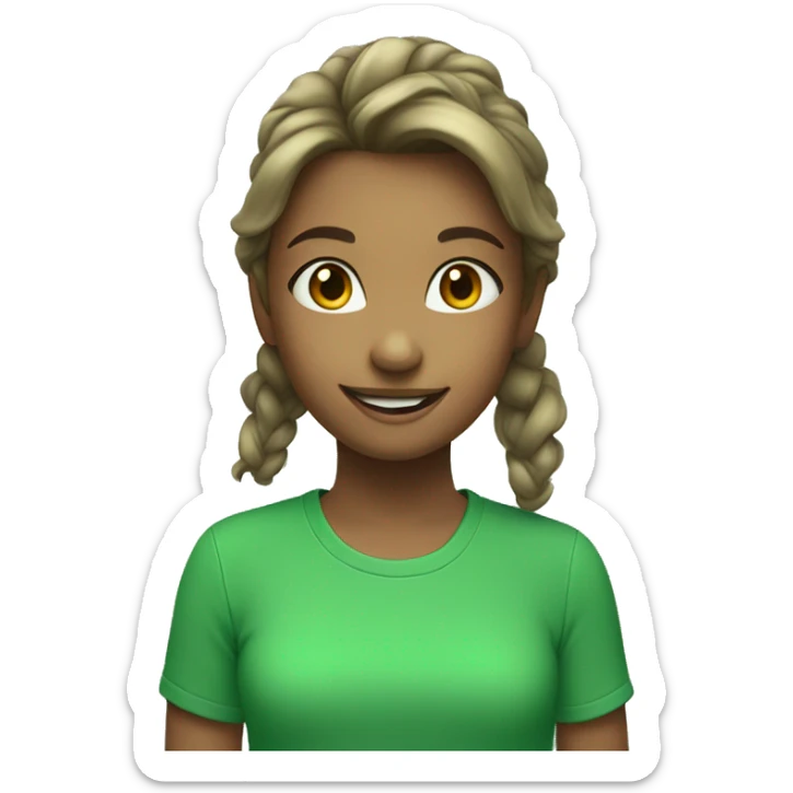 smiling girl in green shirt sticker