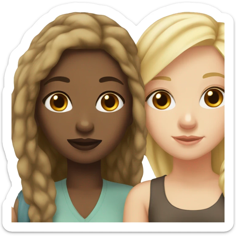 black girl brown hair and blonde white girl best friends sticker
