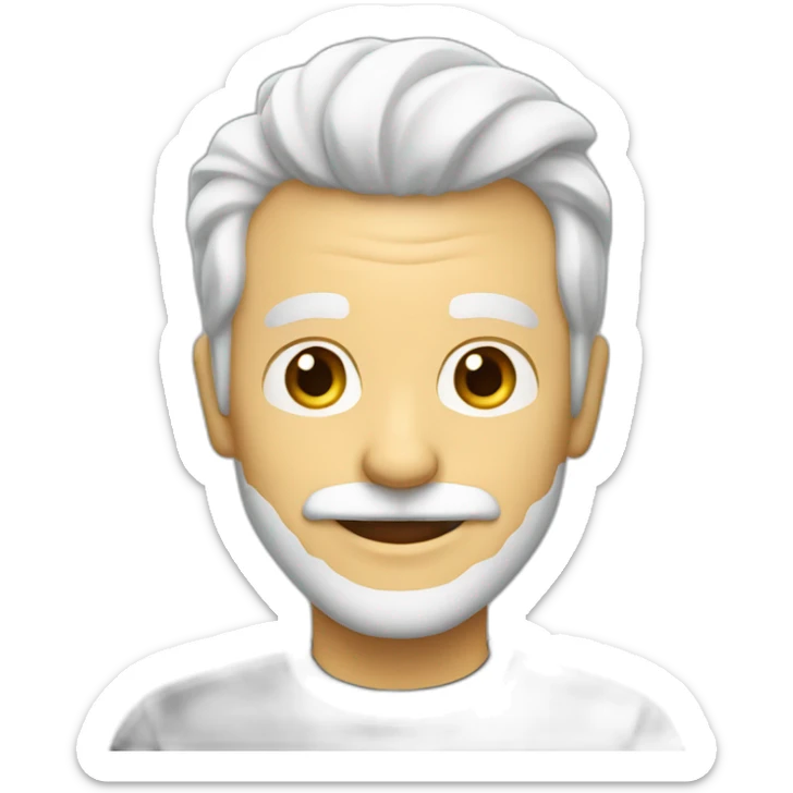 Create an emoji of a man smiling, with white hair and with a short but neat white beard and moustache sticker