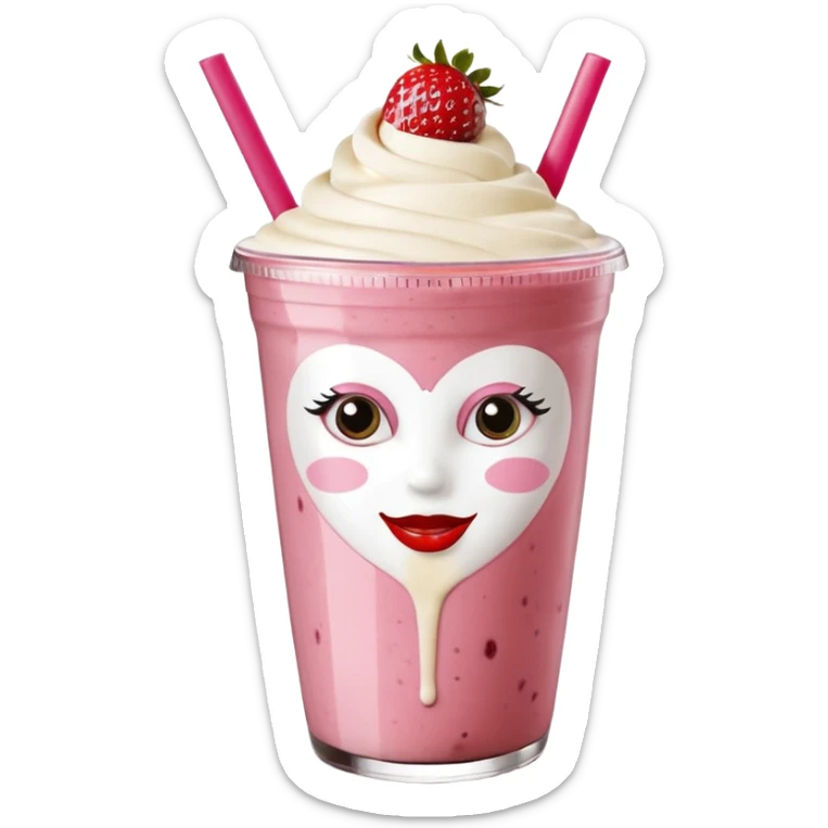 un vaso de batido animado, de caricatura, con tapa y pitillo, que tenga brazos y piernas, cara tierna y que inspire confianza y amabilidad sticker