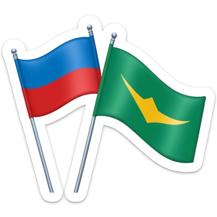 bandera mitad superior, azul y mitad inferior verde con una rueda de carruaje roja en el centro sticker