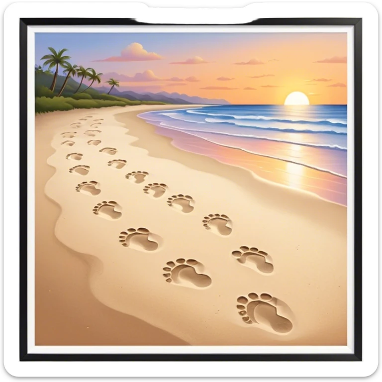 beach sunset. Two sets of footprints—one baby footsteps, the other larger childhood self and inner child sticker